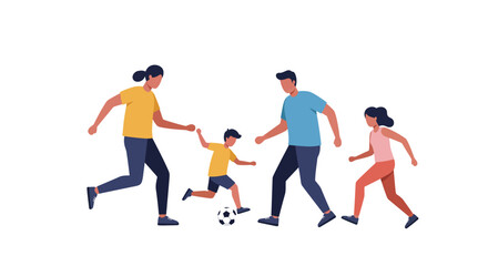 Family playing soccer A joyful illustration of parents and children enjoying sports