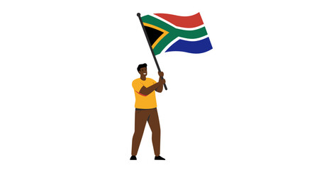 Person holding and waving the South African flag.