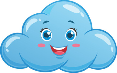 Friendly cloud mascot with smile isolated on white background, Cute smiling cloud mascot cartoon vector illustration, Happy cloud character flat minimal design, Adorable cloud with face weather 