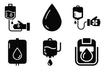 Blood donation silhouette vector icon set