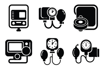 Blood pressure monitor silhouette vector icon set
