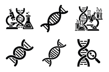 DNA research silhouette vector icon set