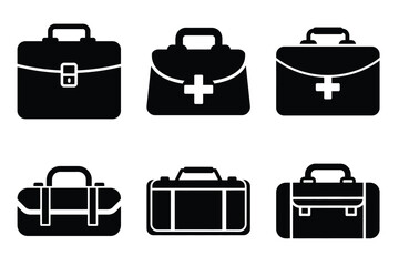 Doctor’s bag silhouette vector icon set