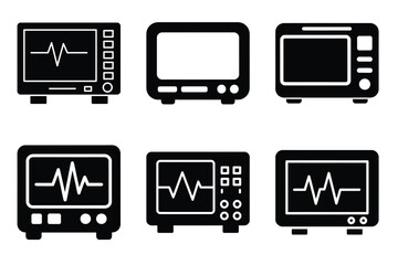 ECG monitor silhouette vector icon set