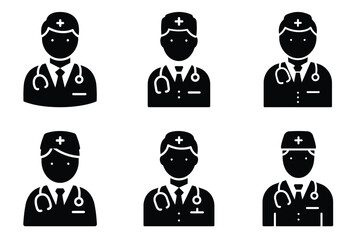 Doctor silhouette vector icon set
