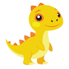 Fototapeta premium Cheerful Cartoon Dinosaur Illustration Adorable Yellow Dinosaur with Orange Spikes Smiling and Standing Upright on a White Background in a Vector Style