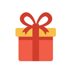 Festive red gift box with orange lid and red ribbon bow celebration surprise isolated on white background