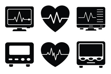 Heart monitor silhouette vector icon set