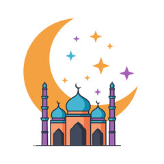 Ramadan moon and mosque with stars decorative design elements isolated on white background