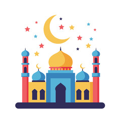 Vibrant islamic mosque with crescent moon and stars festive ramadan eid celebration design isolated on white background