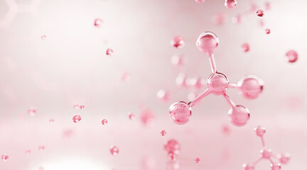 Pink molecular structure floating in air, symbolizing skincare science, collagen boost, and glow effect. Perfect for luxury beauty, anti-wrinkle serum, and clean cosmetics.
