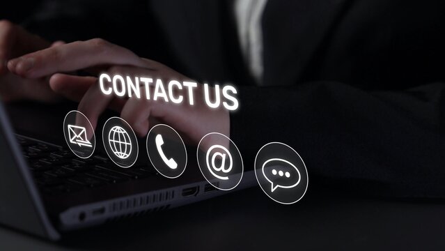 UI concept for contact us section showing icons for email, web, phone, and message. Contact and support icons help streamline business communication and improve customer contact experience. Muxer