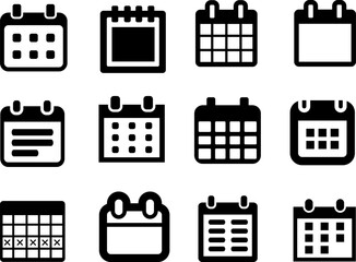 Set Of Bold Calendar Icons For Scheduling, Planning And Time Management Projects