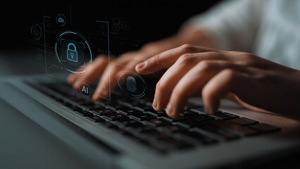 Cybersecurity system interface with biometric lock and data protection. Cybersecurity protects access, identity, cyber security prevents threats, and cyber security supports digital systems. Marrow