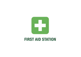 Obraz premium First Aid Station Sign Green PNG on Transparent Background