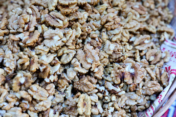 Fresh and appetizing walnut presented at a an agricultural products fair.