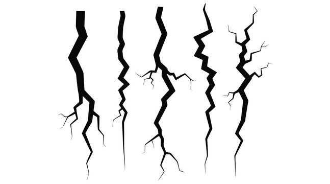 Vector art of collection of black crack lines, perfect for adding a distressed or broken effect to your designs, offering a versatile and edgy visual element