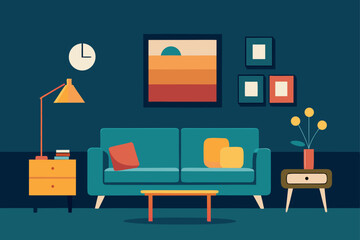 Fototapeta premium Living room scene with couch and wall decorations