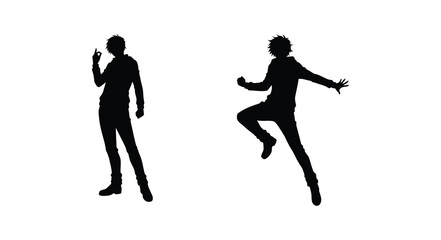 Silhouettes of two people in dynamic poses against a white background