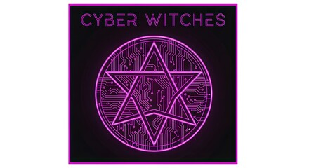 Cyber Witches Neon Hexagram Emblem Digital Art