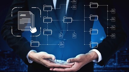 Digital file structure showing folder organization, file hierarchy, and document arrangement. File...