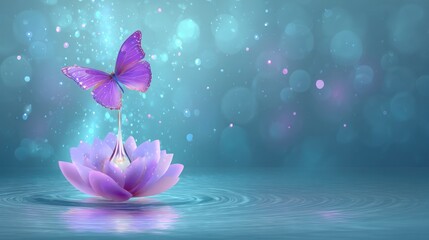 Butterfly emerging from a water lily serene composition and calm imagery
