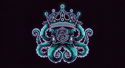 Pixel Art Kraken King Crown Emblem Design