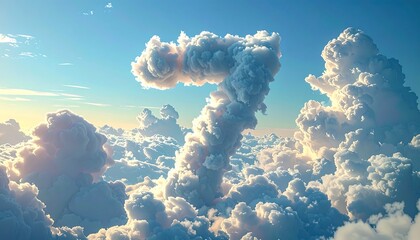 A numerical cloud formation dominates a blue sky, with fluffy clouds around the number seven, illuminated by a soft light