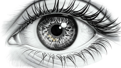 Detailed Eye Illustration in Black and White with Long Lashes