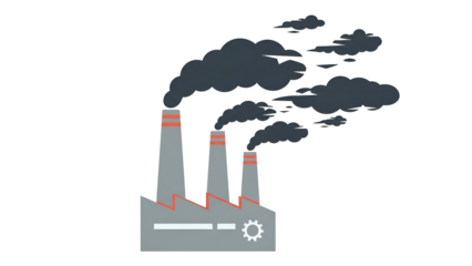 Gray Factory Emitting Dark Smoke on Transparent Background