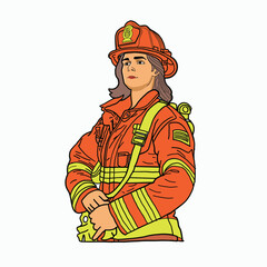 Courageous Female Firefighter Standing Confidently in Full Protective Gear Ready for Action