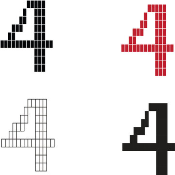 Black Pixel Number 4 Vector &mdash; Cube Grid Digital Design