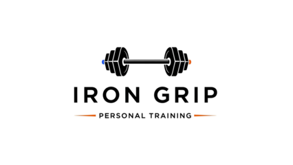 Abstract Black Barbell Symbol for Gym Fitness with Orange and Blue Accents