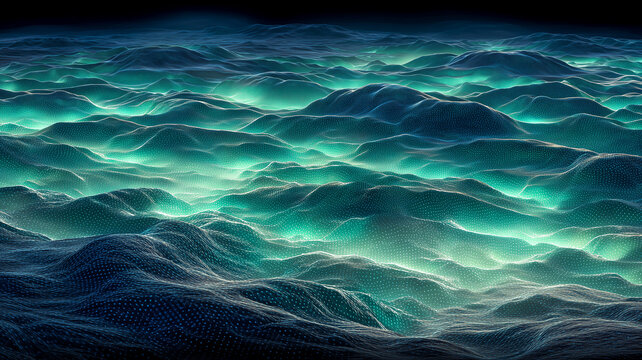 Digital biosurface made of flowing micro meshes representing data driven biology and computational modeling of living systems.
