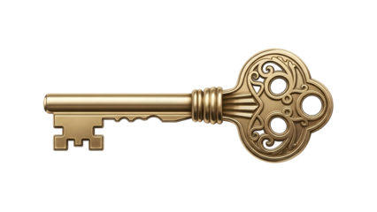 Ornate Gold Key Antique Style on Transparent Background