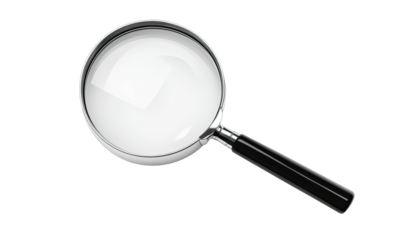 Magnifying glass with chrome frame and dark handle on black background