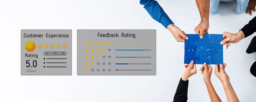 Team Collaboration for Customer Experience Rating and Feedback Collection with Hands Holding Feedback Cards on a Light Background Trope.