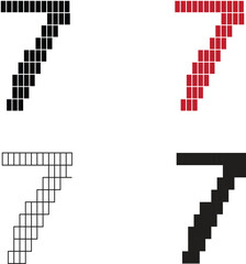 Black Pixel Number 7 Vector — Minimal Digital Block Style Design