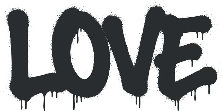A bold and dripping graffiti style representation of the word love in black paint.