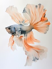 Fototapeta premium Elegant betta fish depicted in watercolor.