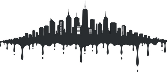 Obraz premium Black skyline silhouette with drips creating an artistic urban design for modern decor.