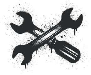 Graphic illustration of crossed wrench and screwdriver representing tools for repair and maintenance.