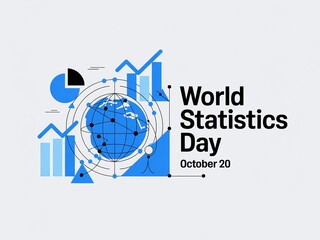 World Statistics Day October 20 Abstract Graphic with Globe, Line Graphs, and Geometric Shapes Representing Global Data and Analytics

