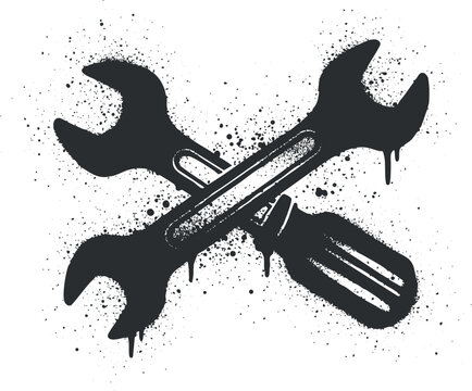 Graphic illustration of crossed wrench and screwdriver representing tools for repair and maintenance.