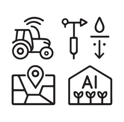 Precision Agriculture and Smart Farming Outline Icons Se