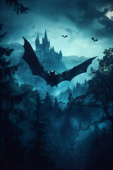 Dracula vampire bat flying at night - halloween concept