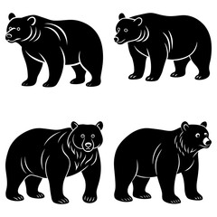 Fototapeta premium Illustration showing four black bears in different poses with white accents on a white background art design