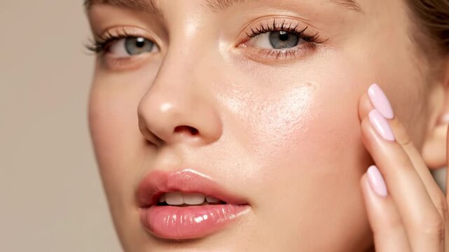 Closeup portrait of a young womans face with clear, glowing, and radiant skin, highlighting her natural beauty vector illustration