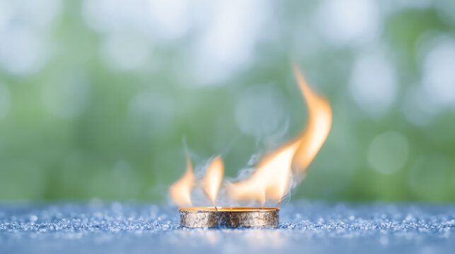 A burning coin symbolizes financial loss, risk, and the illusion of easy money in the modern economy, captured with an artistic touch.