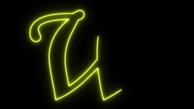 A captivating animation of a glowing neon yellow letter "W" in an artistic cursive style, illuminated against a black background.